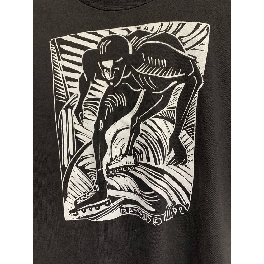 Vintage '92 Hanes Beffy T Black Rollerblader Woodcut‎ Print Tee L Single Stitch